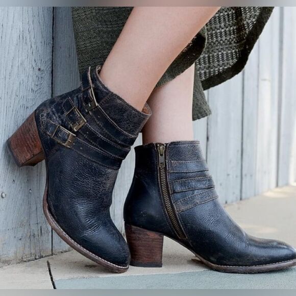 Bed Stu boots Begin Black Lux Leather Ankle booties Distressed size 7.5 - Picture 4 of 16